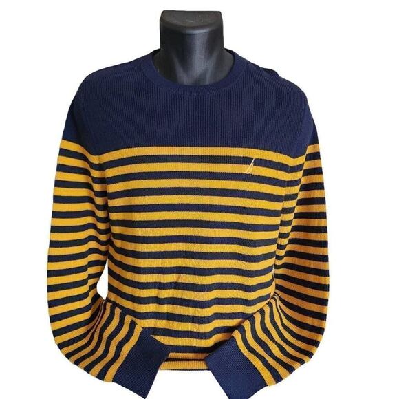 Nautica Men's Sweater, Lightweight Striped Pullover Crew Neck Sweater, Sz M - Picture 1 of 6
